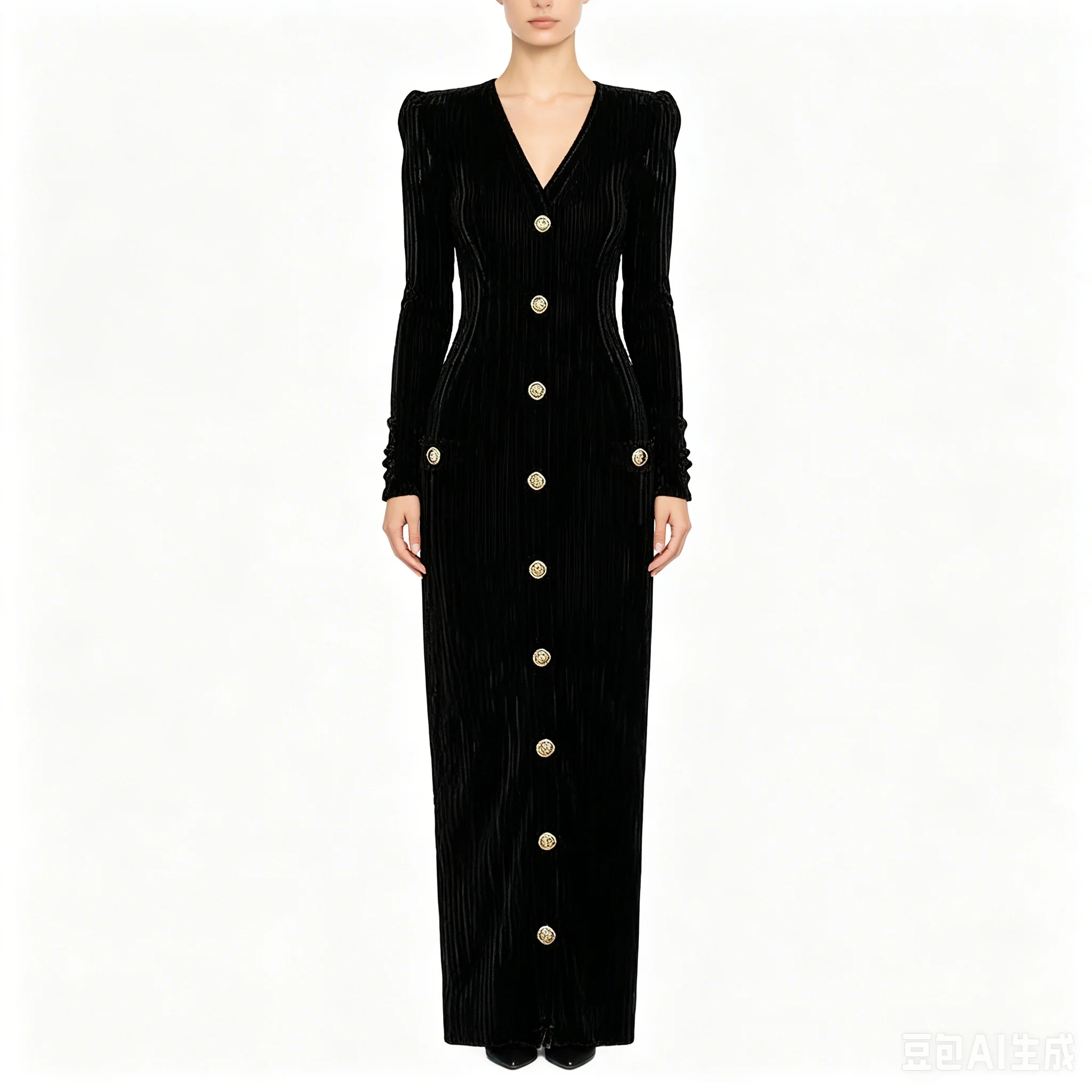 

High-Quality Spring Autumn New Women's Velvet Maxi Dress - Fashionable Commuter Mingyuan Style Slim V-Neck Semi-Formal Occasions