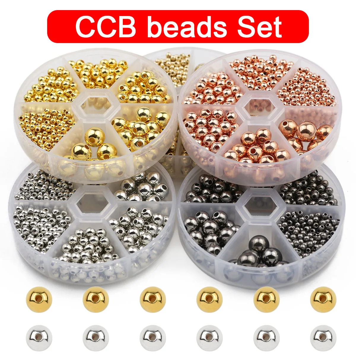 500Pcs 2~10MM CCB Gold/Silver Plated Round Loose Beads Set For DIY Jewelry Bracelet Necklace Earrings Making Accessories