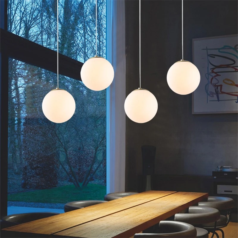 Nordic Modern Minimalist Pendant Lights Milk White Glass Ball Shaped Chandelier Living Room Bedroom Restaurant Hanging Lamps E27