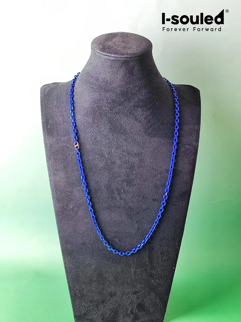 Pure Titanium Crystal Blue Anchor Chain Necklace 5.2MM Cool Gift 28 Inch New