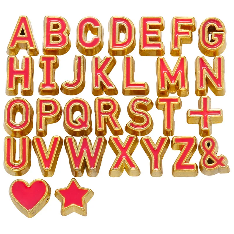 Alphabet Enamel Beads Double Sided Gold Plated 26 A-Z Enamel Initial Letter Charms Spacers Beads for Bracelet Making