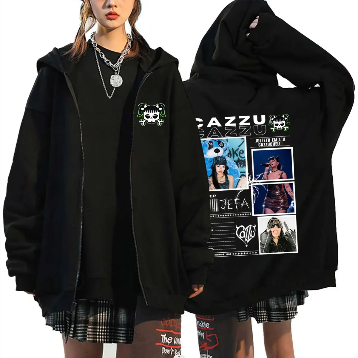 

Hot Sale Latin Trap Cazzu Zipper Hoodie Men Women Fashion Pop Music Zip Up Jacket Coat Unisex Vintage Casual Oversized Hoodies