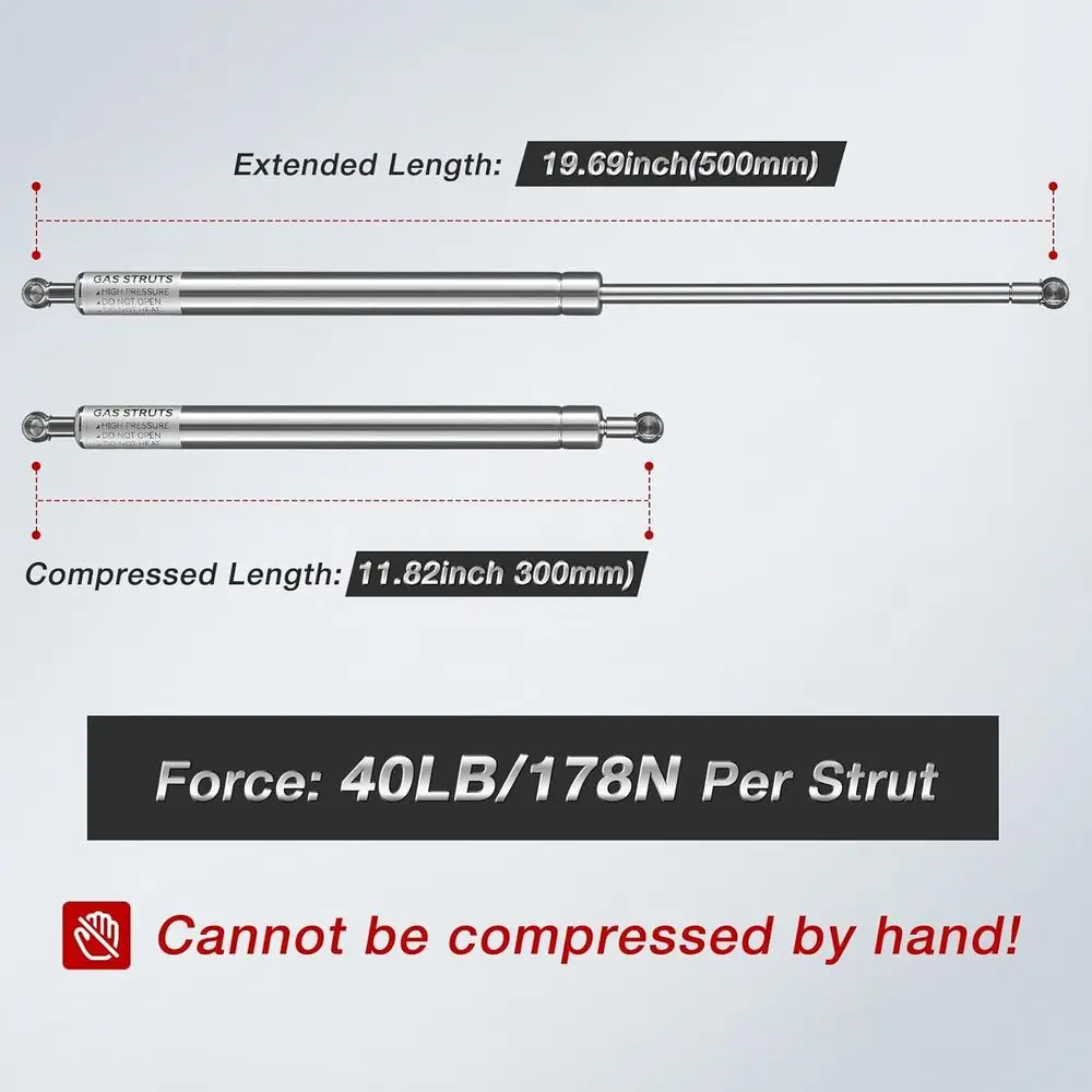 زوج من 20 دعامة غاز من الفولاذ المقاوم للصدأ سعة 40 رطلًا لفتحات القوارب وأسرة RV وأسرة الشاحنات والمزيد #2