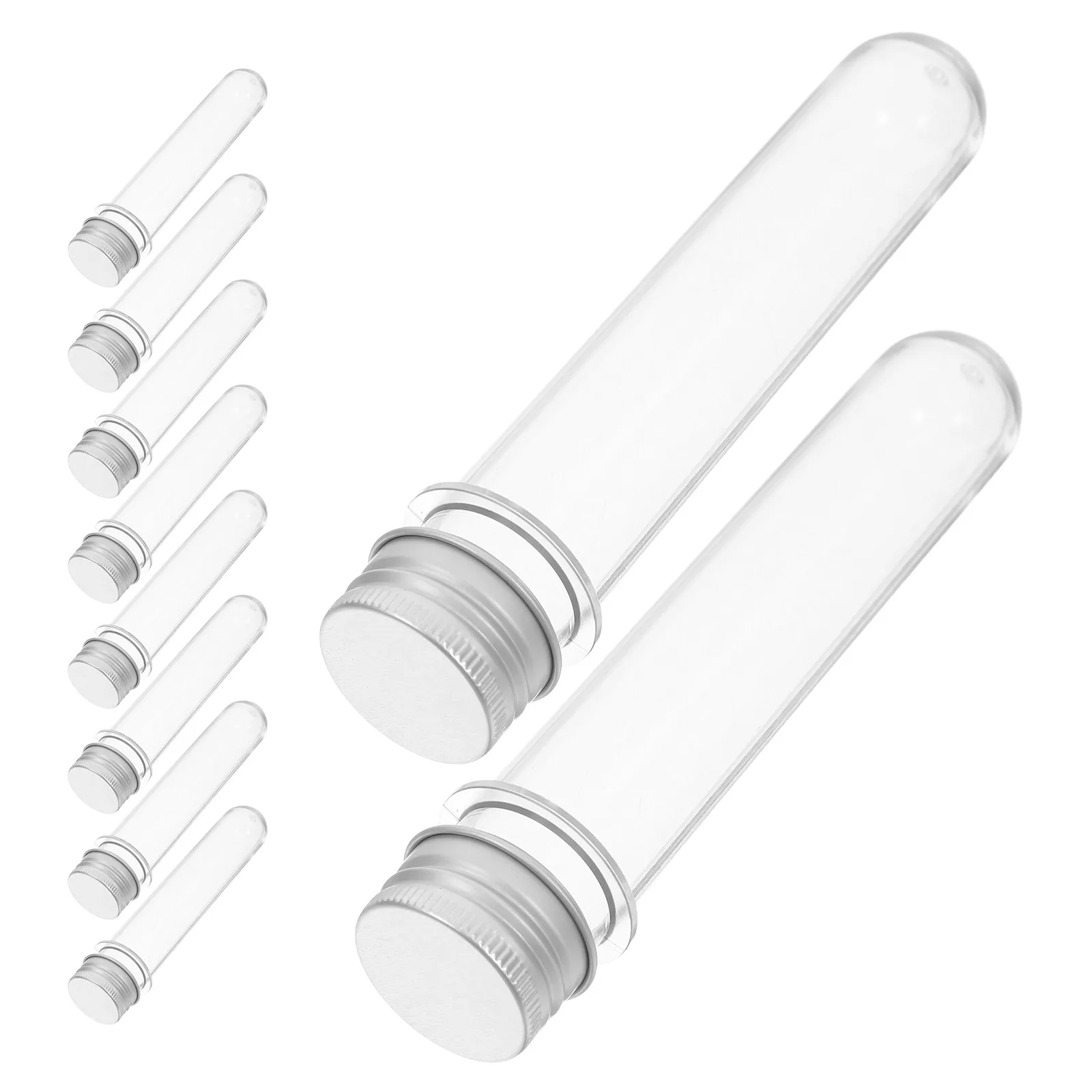 

20pcs Test Tube Bottles Clear Plastic Vials Transparent Tubes Caps Candy Face Mask Lab Storage Glass Tubes for Plants
