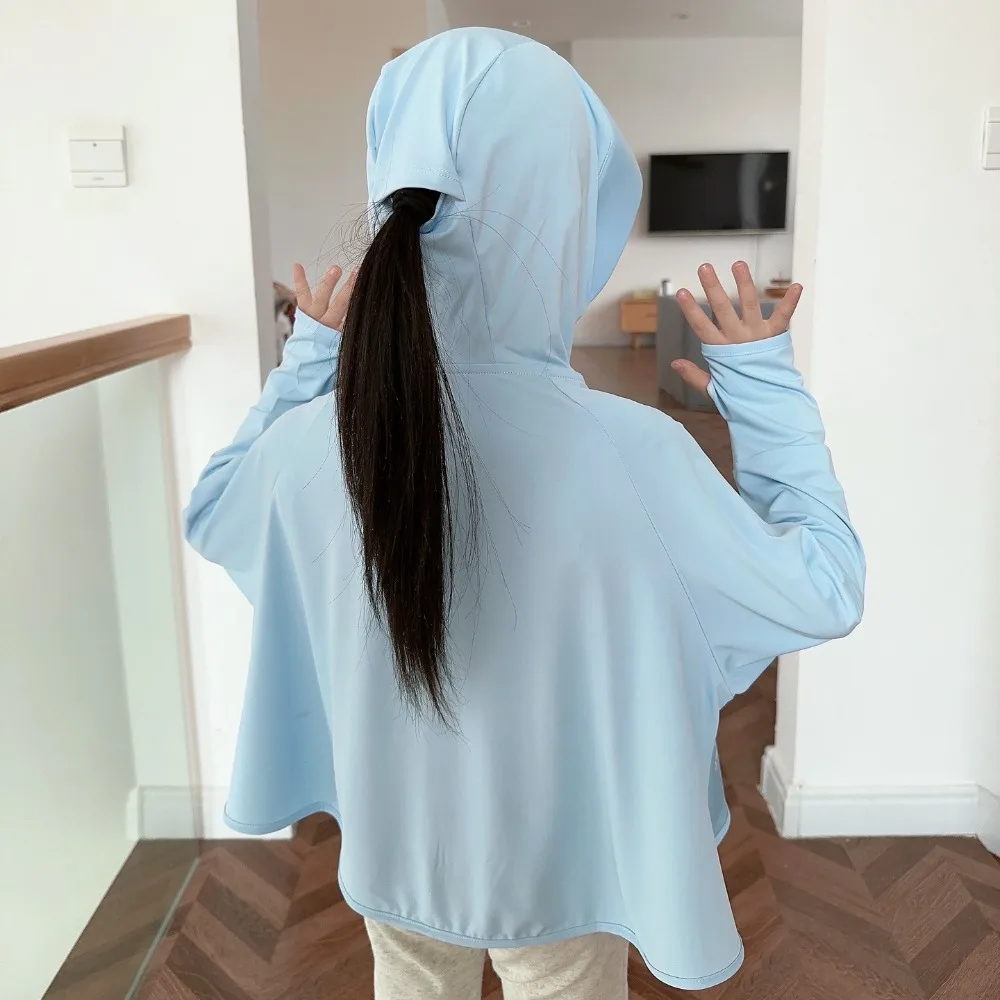 Hat Kids Sunscreen Hoodie with Mask Veil Thin Long Sleeve Children Sun Protection Clothing Ice Silk Arm Sleeves
