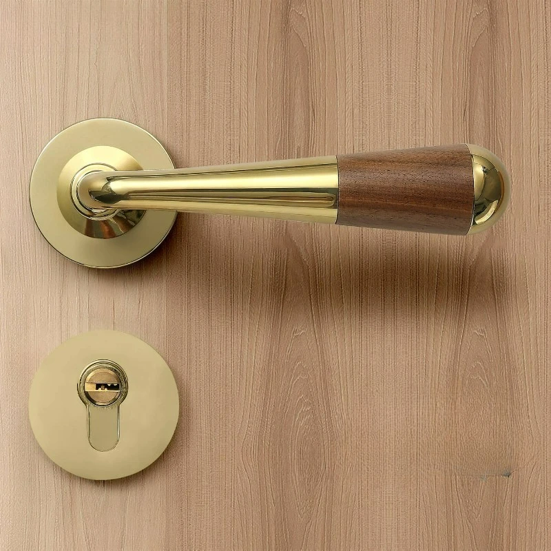 

French Minimalist Bedroom Office Zinc Alloy Door Lock Walnut Retro Magnetic/silent Wooden Door Lock