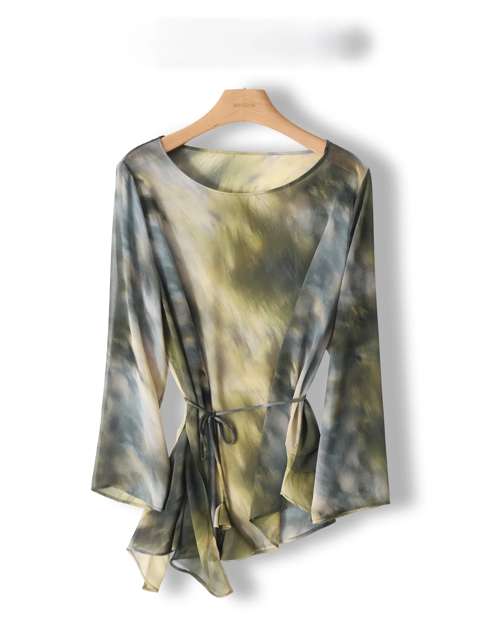 

Cool Style Women's round Neck Tie Waist Chiffon Shirt Loose Fit Casual Wear Comfortable Breathable Long Sleeve Top