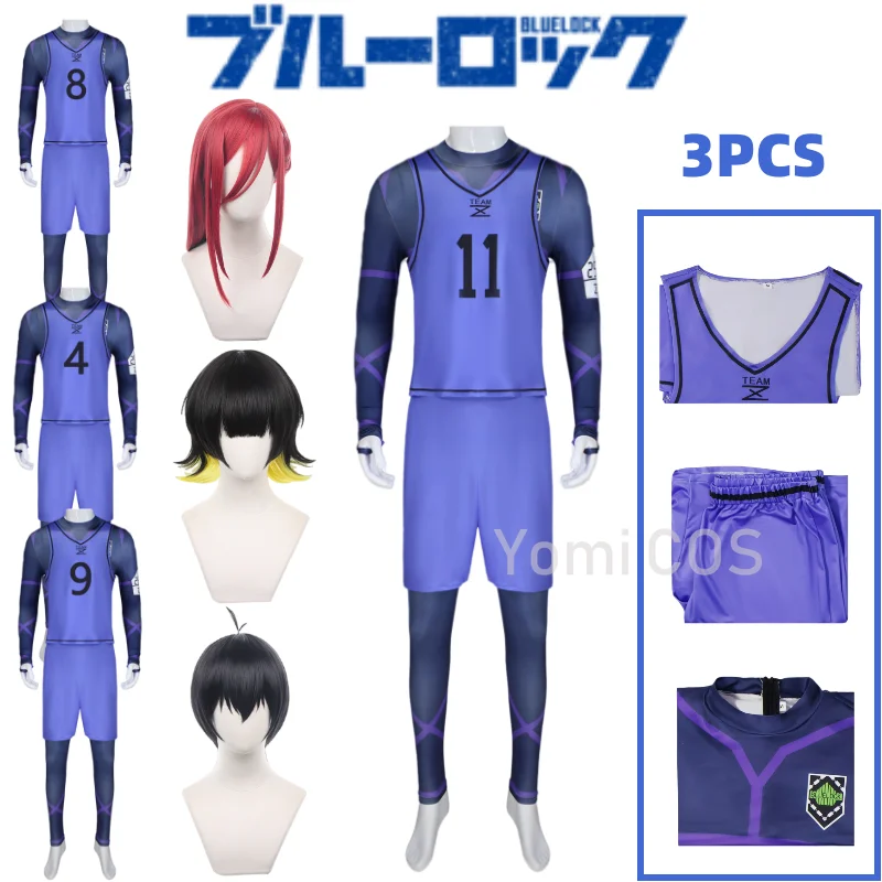 Anime Blue Lock No.11 Football Jersey Isagi Yoichi Cosplay Costume Wig Chigiri Hyouma Sportswear Team Z No.4 Bachira Meguru Men