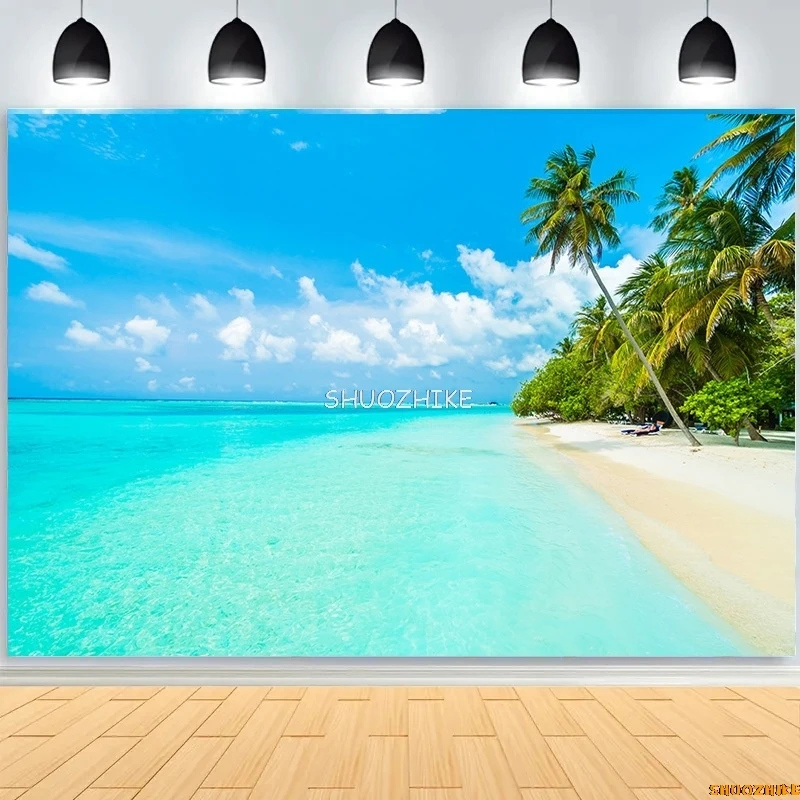 ST-04ฉากหลังสำหรับภาพถ่ายทิวทัศน์ชายหาดธรรมชาติเขตร้อนท้องฟ้าทะเลต้นปาล์มฤดูร้อนวันหยุดพักผ่อน