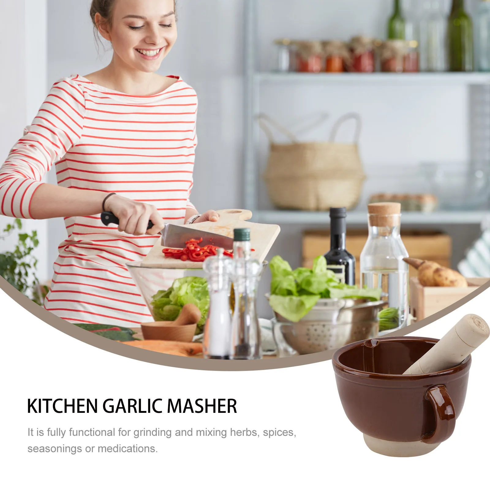 

1 комплект, керамический пестик, деревянная мельница для чеснока, кухонная шлифовальная чаша для чеснока, инструмент для дробилки специй, пестик, мадлер