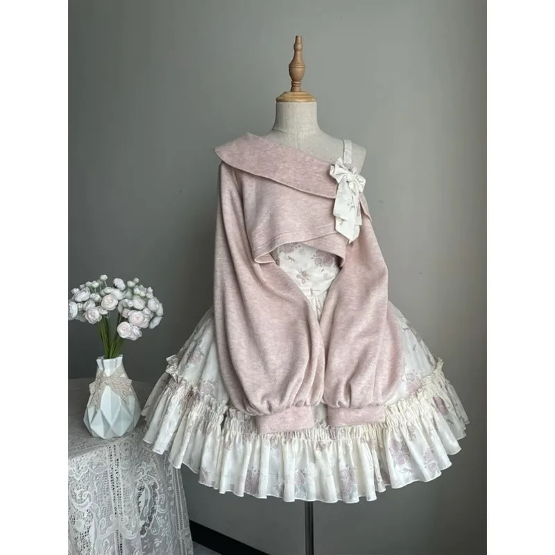 2025 New Japanese Lolita Floral Print Off-Shoulder Strap Dress Sweet Summer Autumn Long Sleeve Lantern Sleeve Tops Two-piece Set image 4