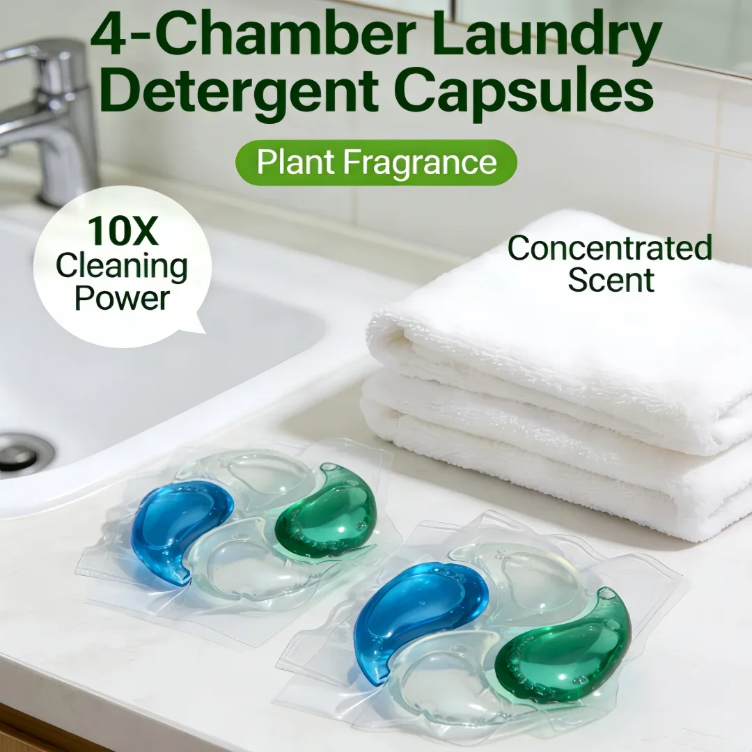4-Chamber Laundry Capsules,Large 15g , 30pcs/box 1 pod per use, 1 box = 30 washes Wood & Grass Fragrance | Strong Cleaning Power