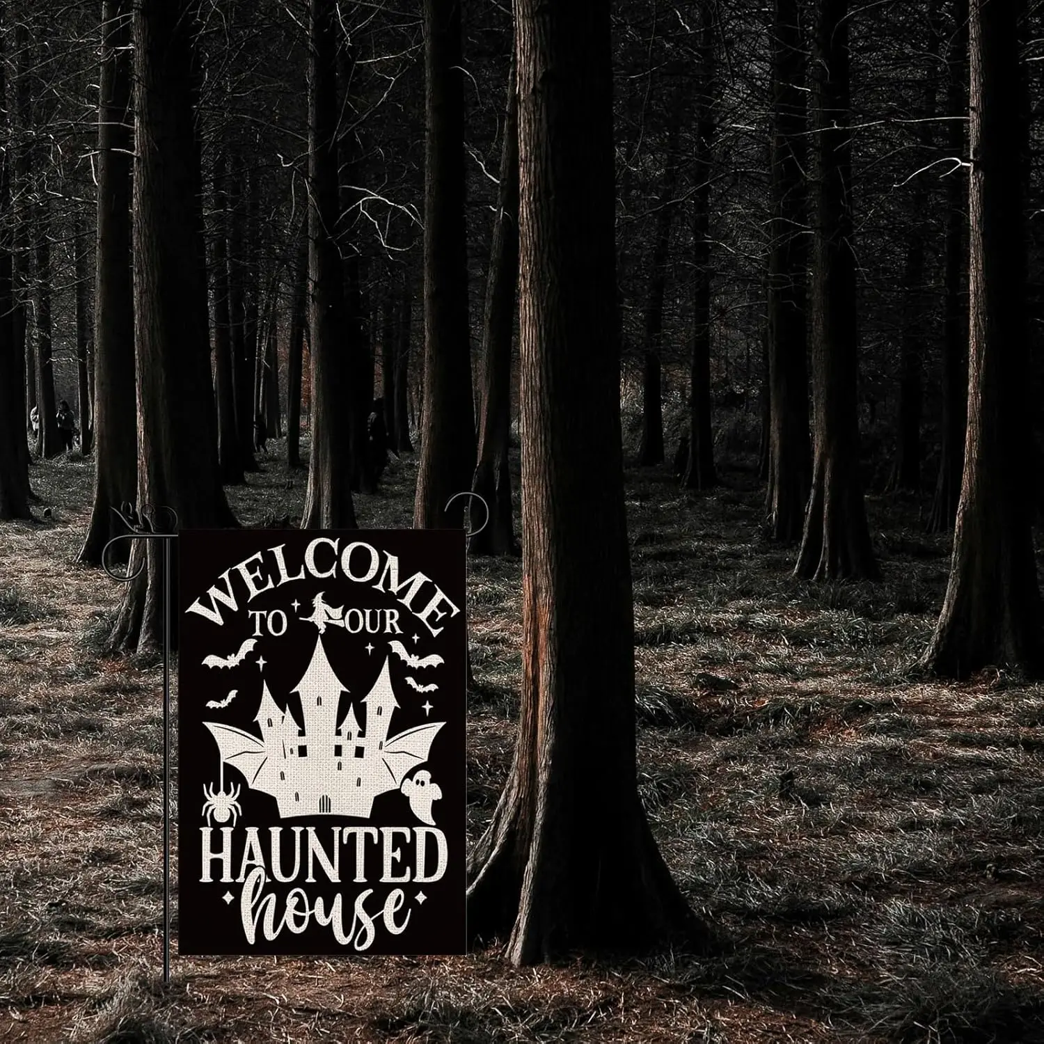 Halloween Garden Flag Funny Welcome to Our Hunted House Vertical Double Sided Flags for Holiday Farmhouse Patio Yard Outdoor UUN