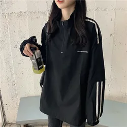 Cotton, Zipper Sweater Women's Spring And Autumn Korean Striped College Top Ins