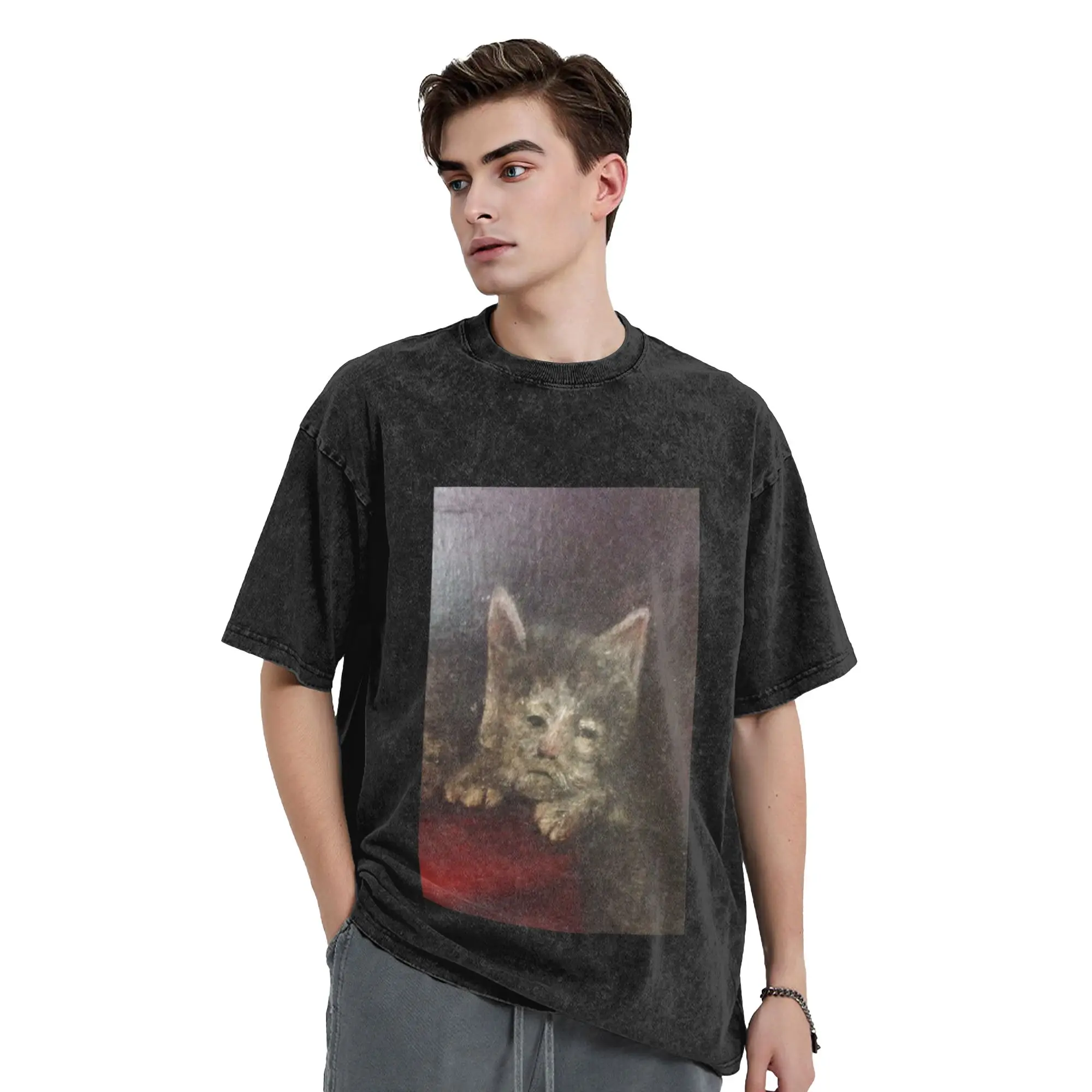Medieval Cat Classic Trendy A Washed T Shirt Men's Women's Oversized Cotton Tees Tops
