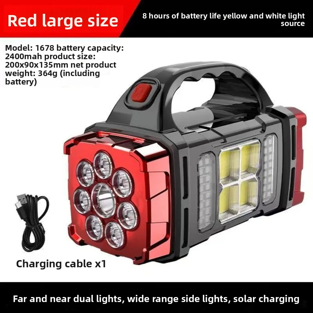 COB متعدد الوظائف في الهواء الطلق الشمسية الطوارئ المحمولةSearchlight USB شحنCampingPortable ضوء قوي الإضاءة مصباح يدوي