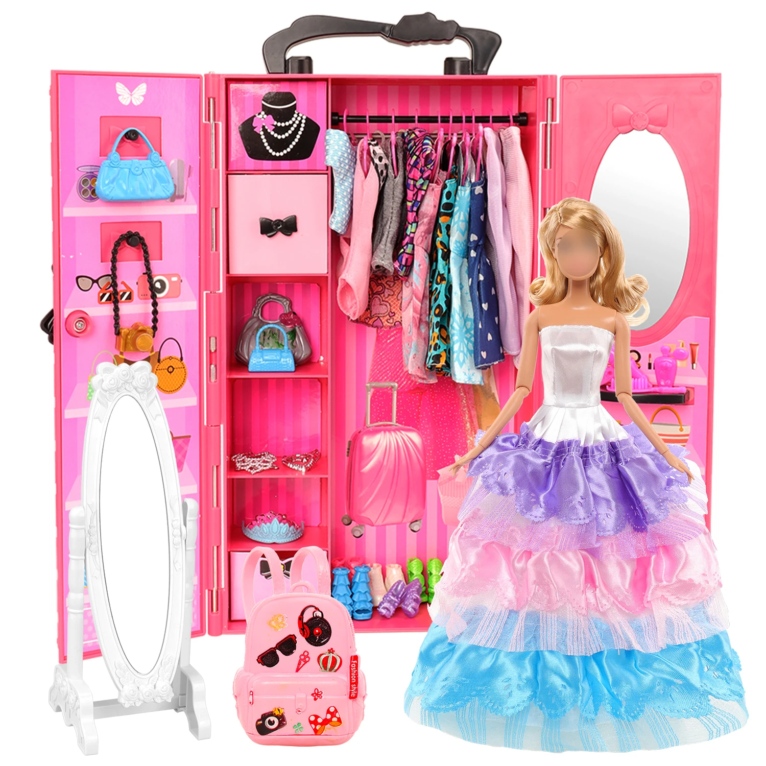 

Barwa Fashion Doll Closet for 11.5 Inch Doll Lot 110 Items Including 1 Wardrobe Closet 14 Clothes Other 93 Accessories Xmas Gift