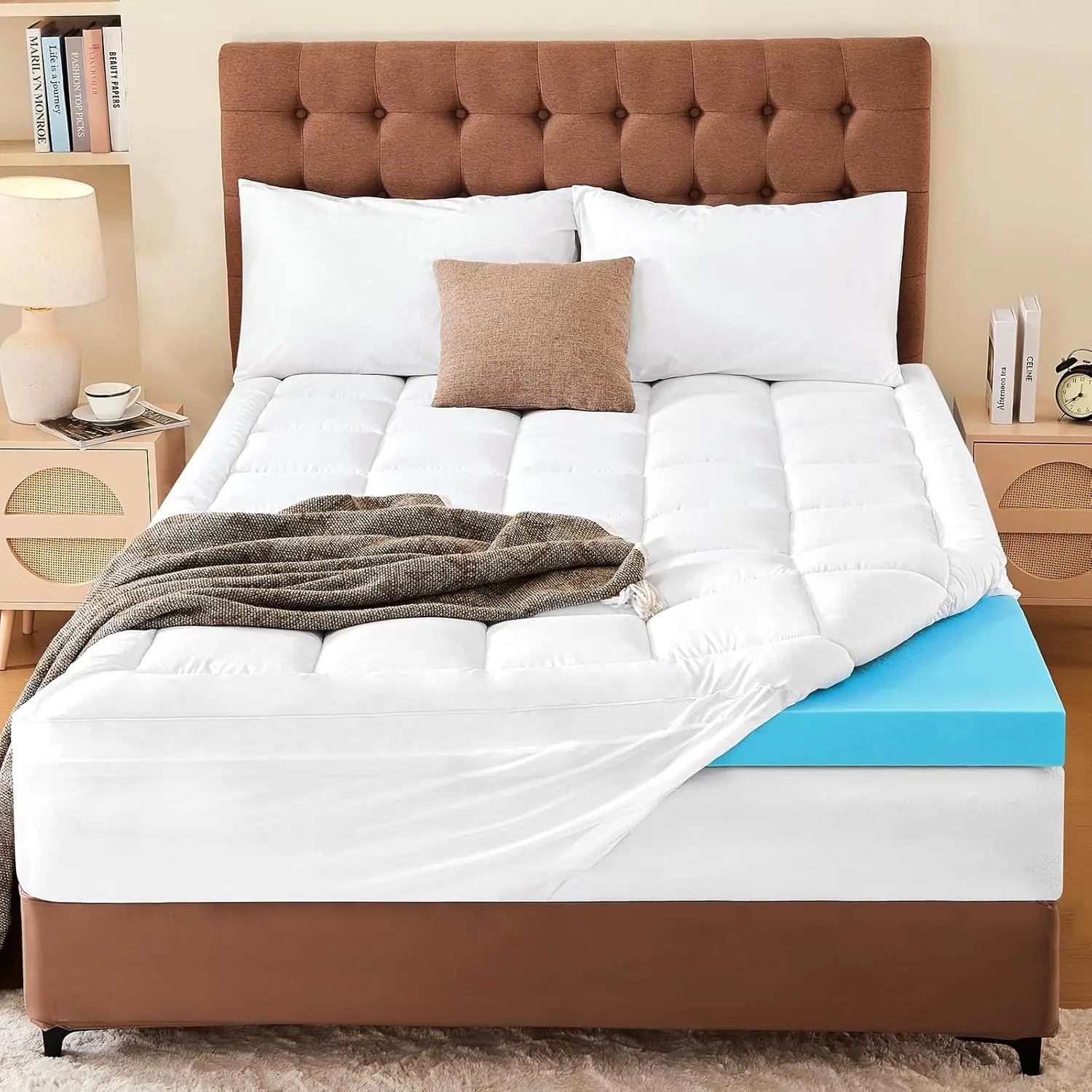 Foam Mattress Topper  - 3 Inch Dual Layer Mattress Pad - 2 Inch Cooling Gel Memory Foam Plus 1 Inch Pillow Top Cover