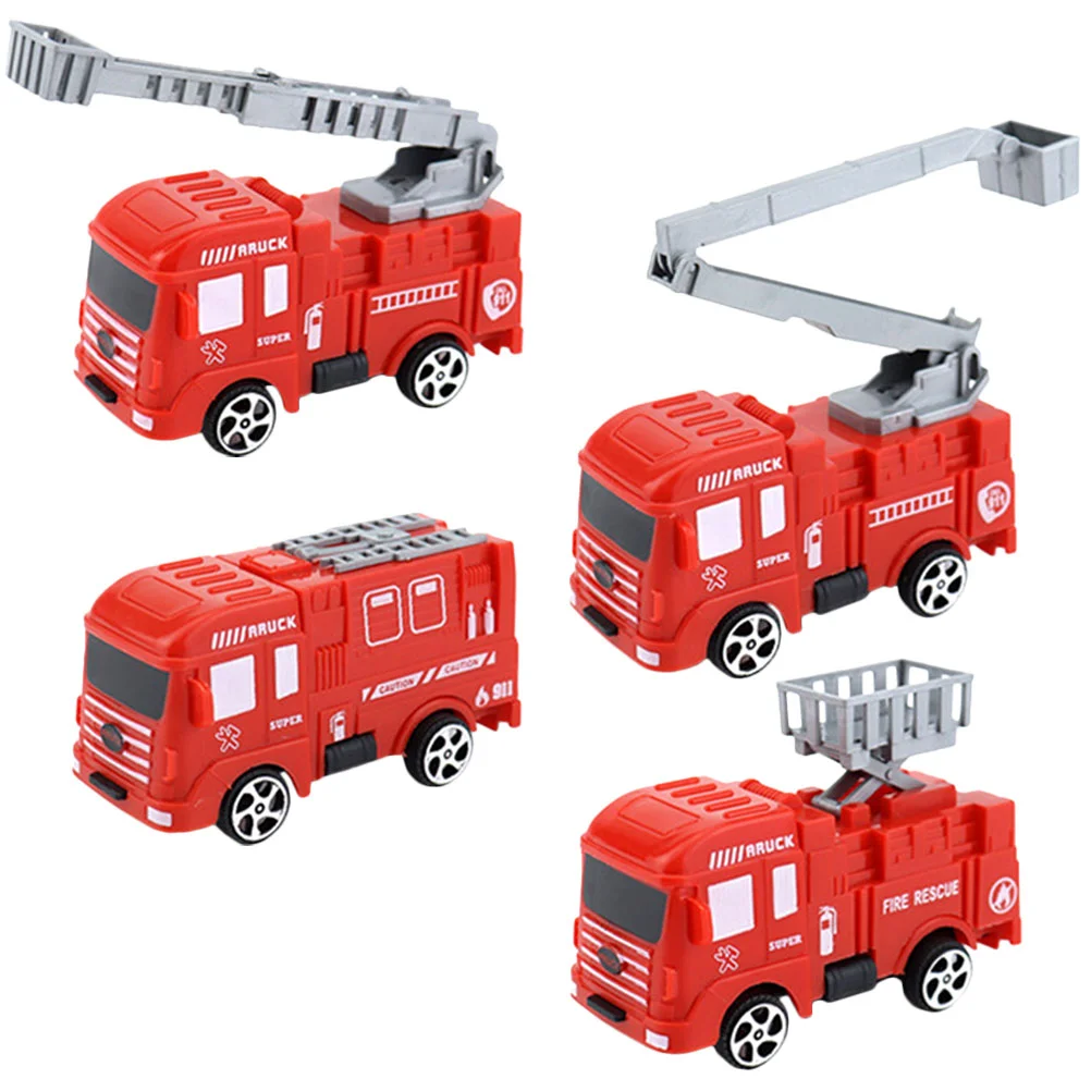 4 Pcs Toy Car Kid Fire Truck Playthings Cake Baking Supplies Firefighting Ornaments Firetruck Models Decorative Toys