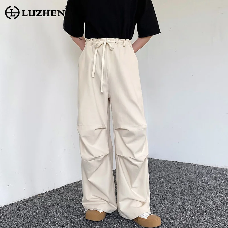 

LUZHEN Drawstring Pleated Design Stylish Wide Leg Pants Original Solid Color Elegant Trendy Street Men's Casual Trousers LZ3021