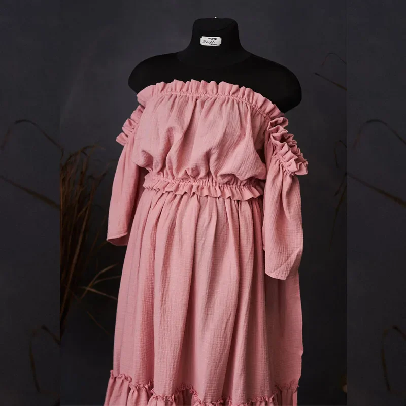 فستان بوهو نسائي مكون من قطعتين من قماش الموسلين فستان عتيق وتنورة لدعائم صور الأمومة فيستدو ماتميناداد استحمام الطفل #5