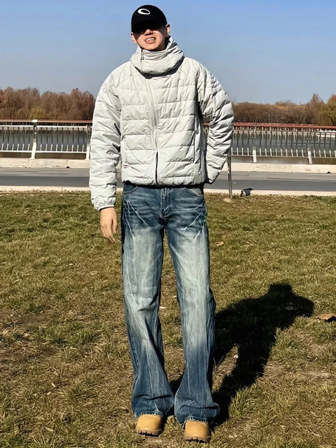 

Мужские джинсы Waed Blue Lightning Pattern с широкими штанинами и прямым кроем, американские, в стиле High Street, из денима CleanFit, повседневные брюки