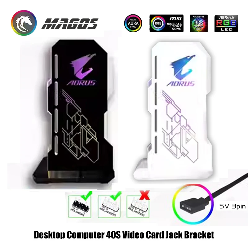 Desktop Computer 40S Video Card Jack Bracket Support ARGB 5V SYNC Vertical Mounting GPU Holder Luminous Brands Faith Black/White