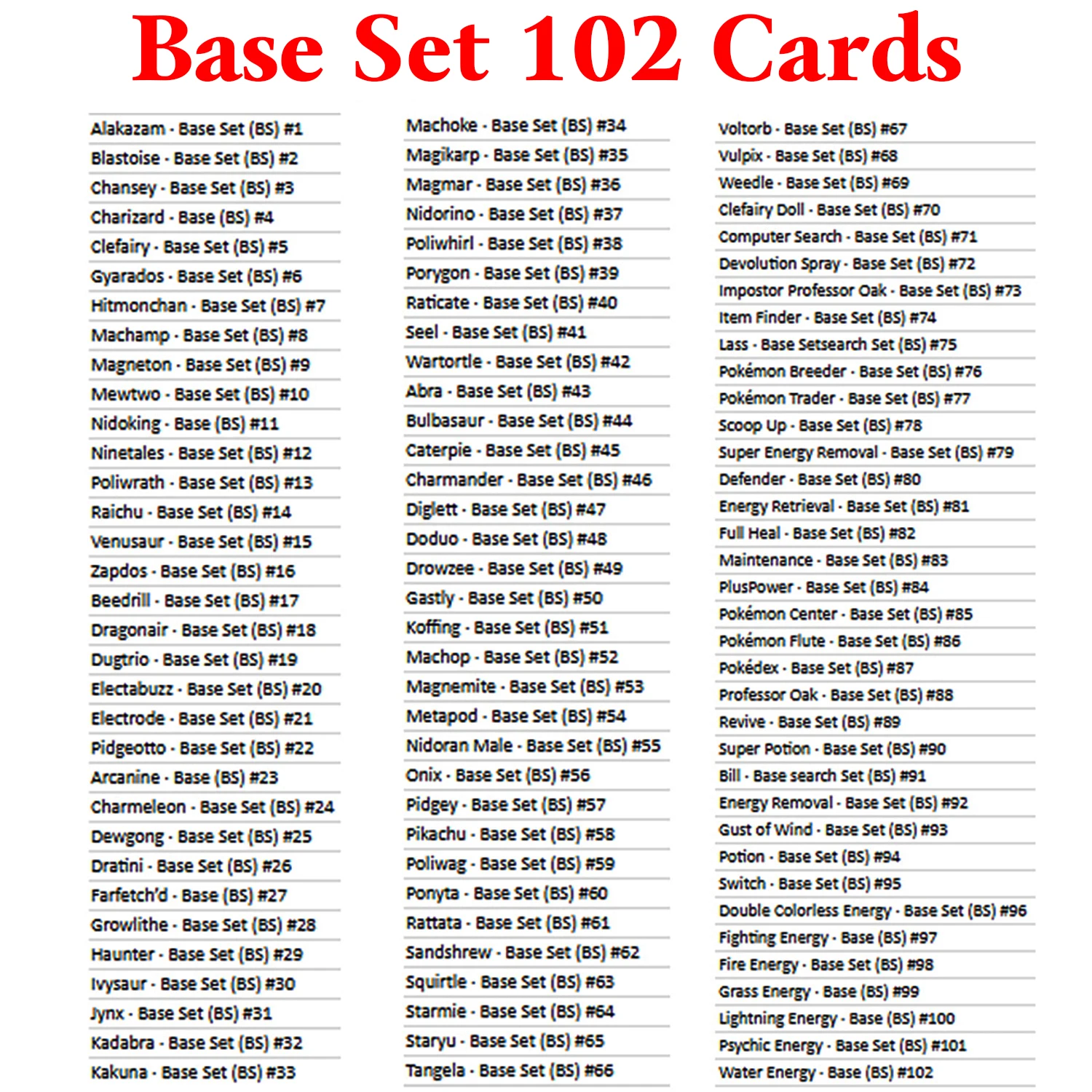 pokemon card base set list Base Set Complete Master Set (102/102) 1999| TradingCardSets.Com