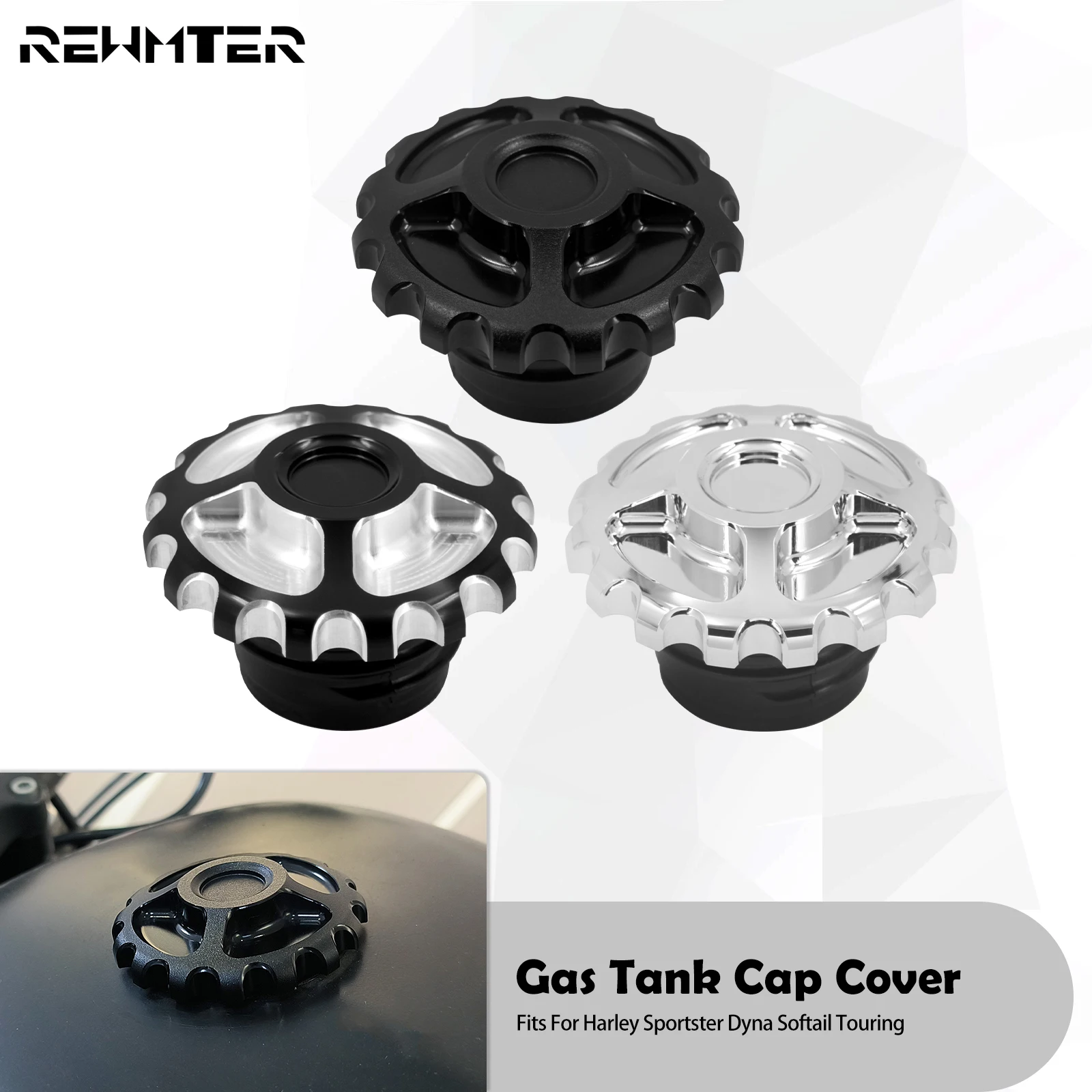 

Vented Gas Tank Cap Motorcycle Black/Chrome Fuel Oil Tank Cover For Harley Touring Road King Softail Fat Bob Sportster XL 883 48