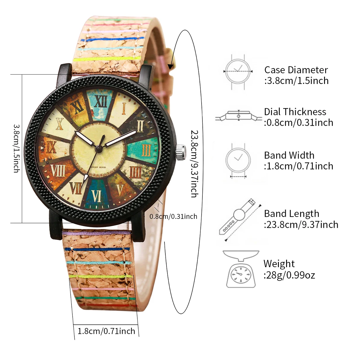 2Pcs/Set Women's Fashion Watch Retro Roman Disc Quartz Imitation Leather Quartz Watch Set