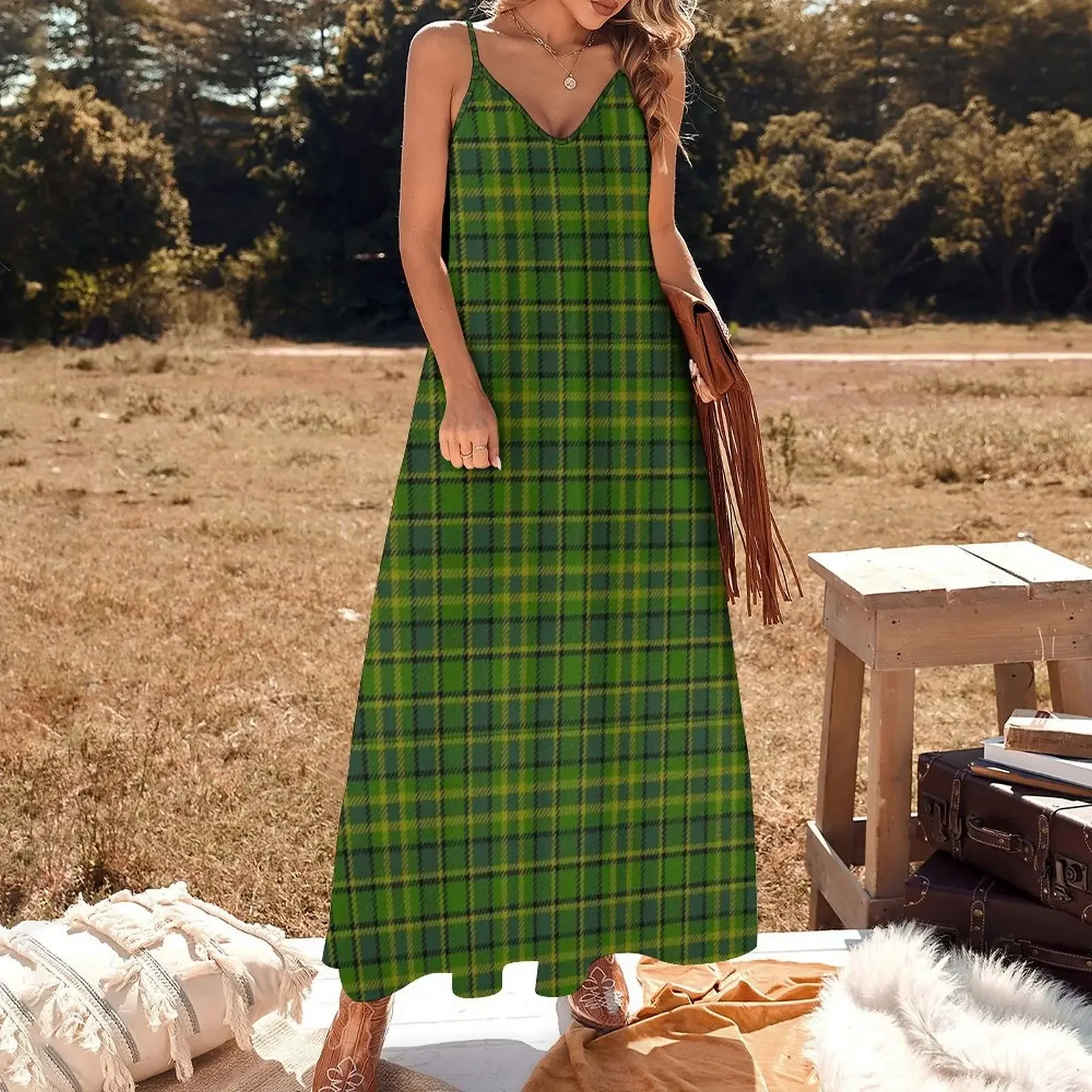 WESTY Plaid Green interior Sleeveless Dress women clothing 2024 new arrivals prom dress elegant women's dresses sale Dress