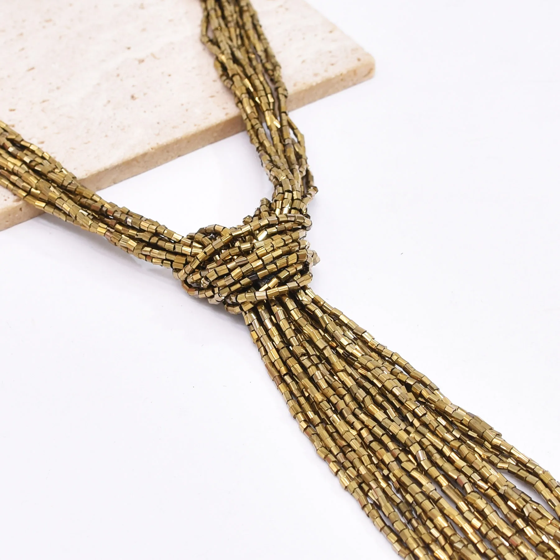 Mode übertriebene braune Perlen Knoten Pullover Kette Halskette für Frauen europäischen amerikanischen lange Perlen Kette Quaste Hals Schmuck – Detail 8