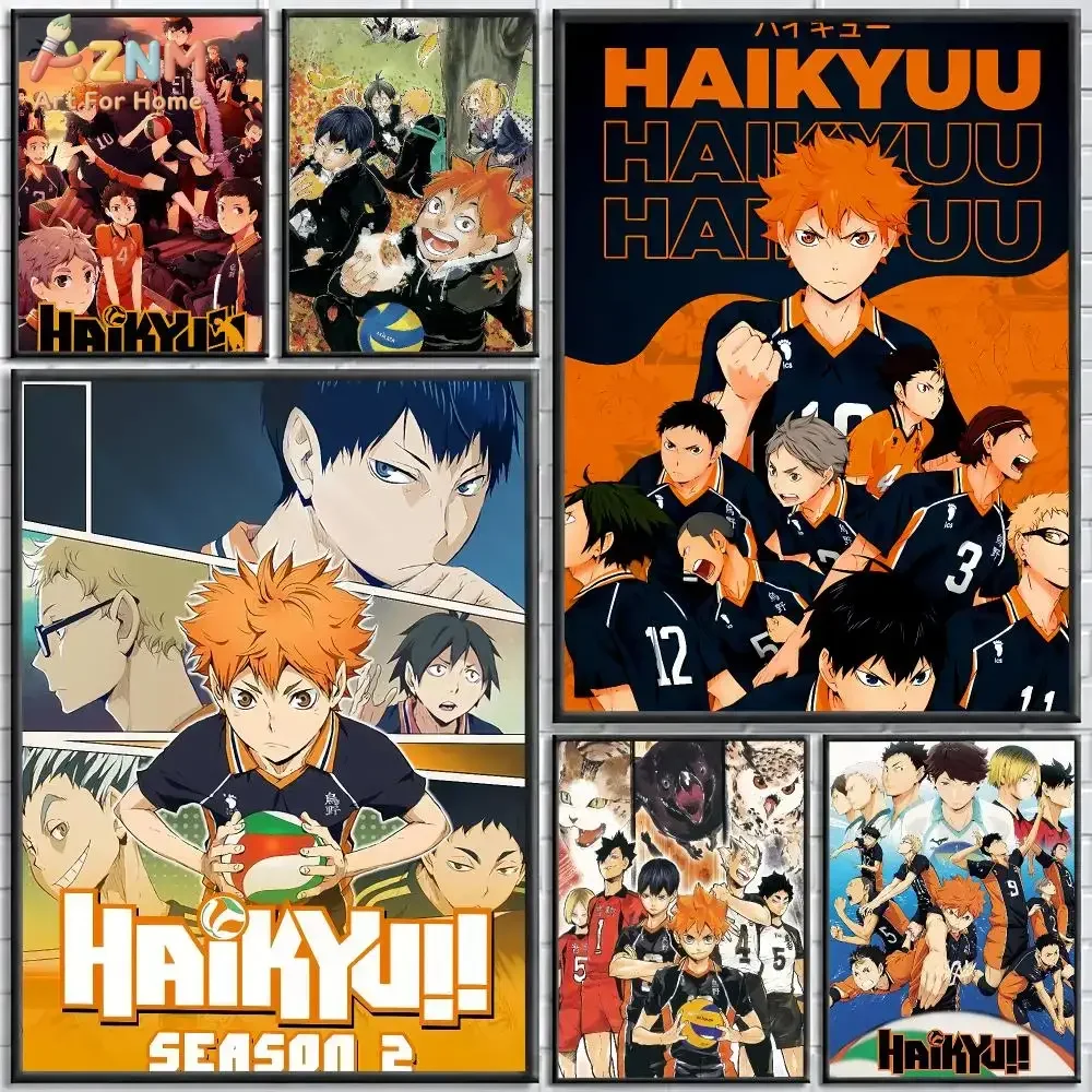 AZNM Haikyuu Canvas Poster, Hinata Shoyo Kageyama Tobio Karasuno Volleyball Team Anime Art Print, Sports Wall Decor, No Frame