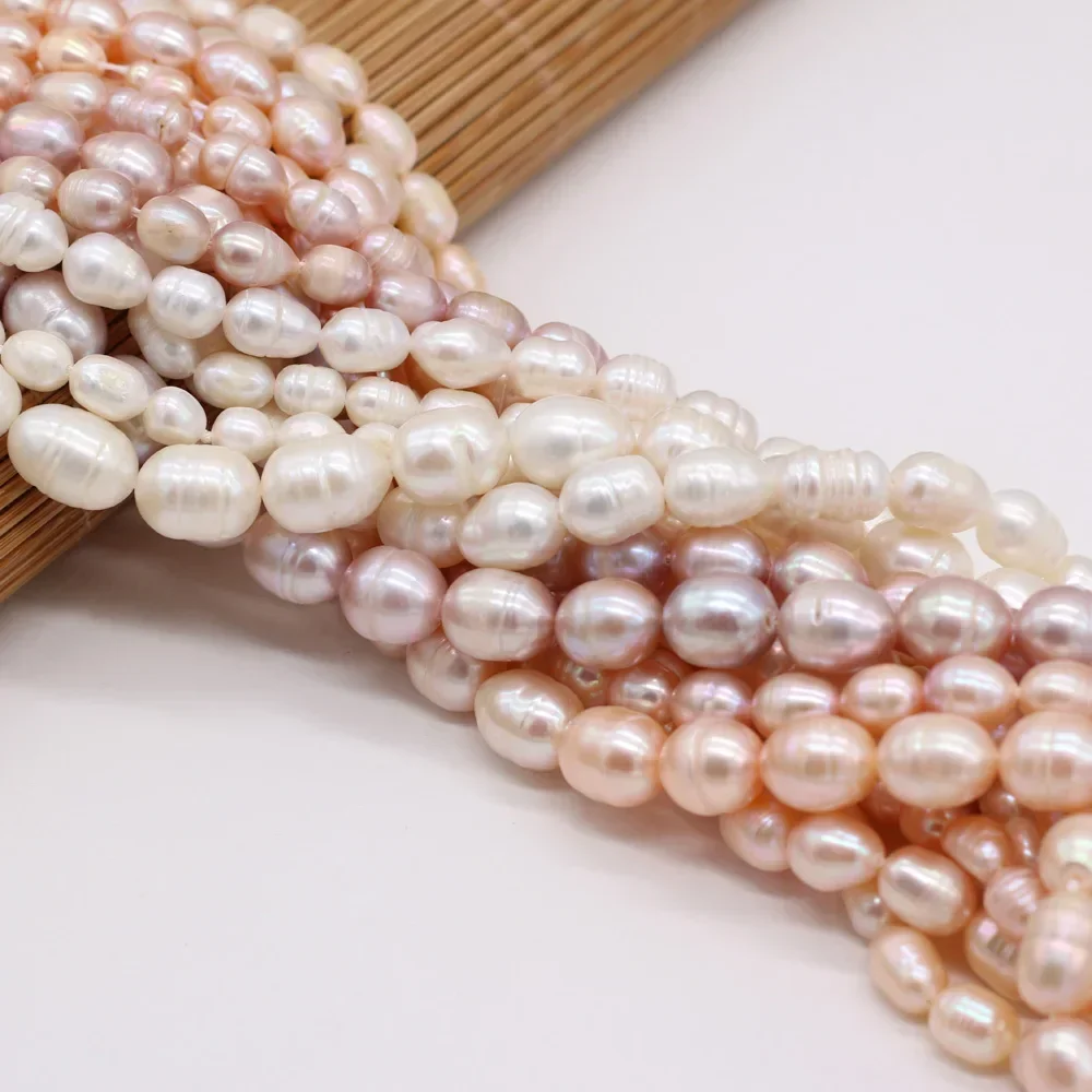 A Natural Freshwater Pearl Rice Shape Pink White Purple Ladies Bead for Jewelry Making DIY Earring Bracelet Necklace Accessories