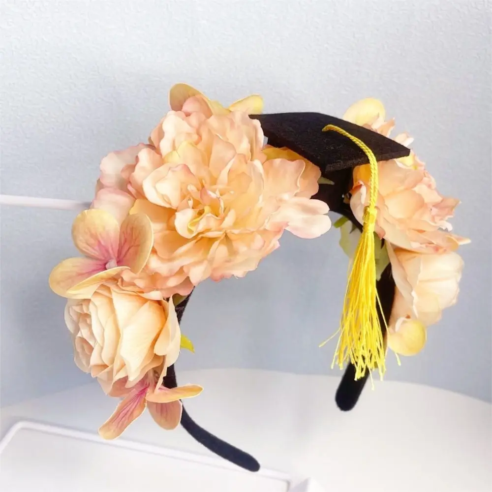 

Doctor Flowers Hair Band Master Bachelor Flowers Graduation Cap Headband Headwear Academic Hat with Tassels Graduation Season