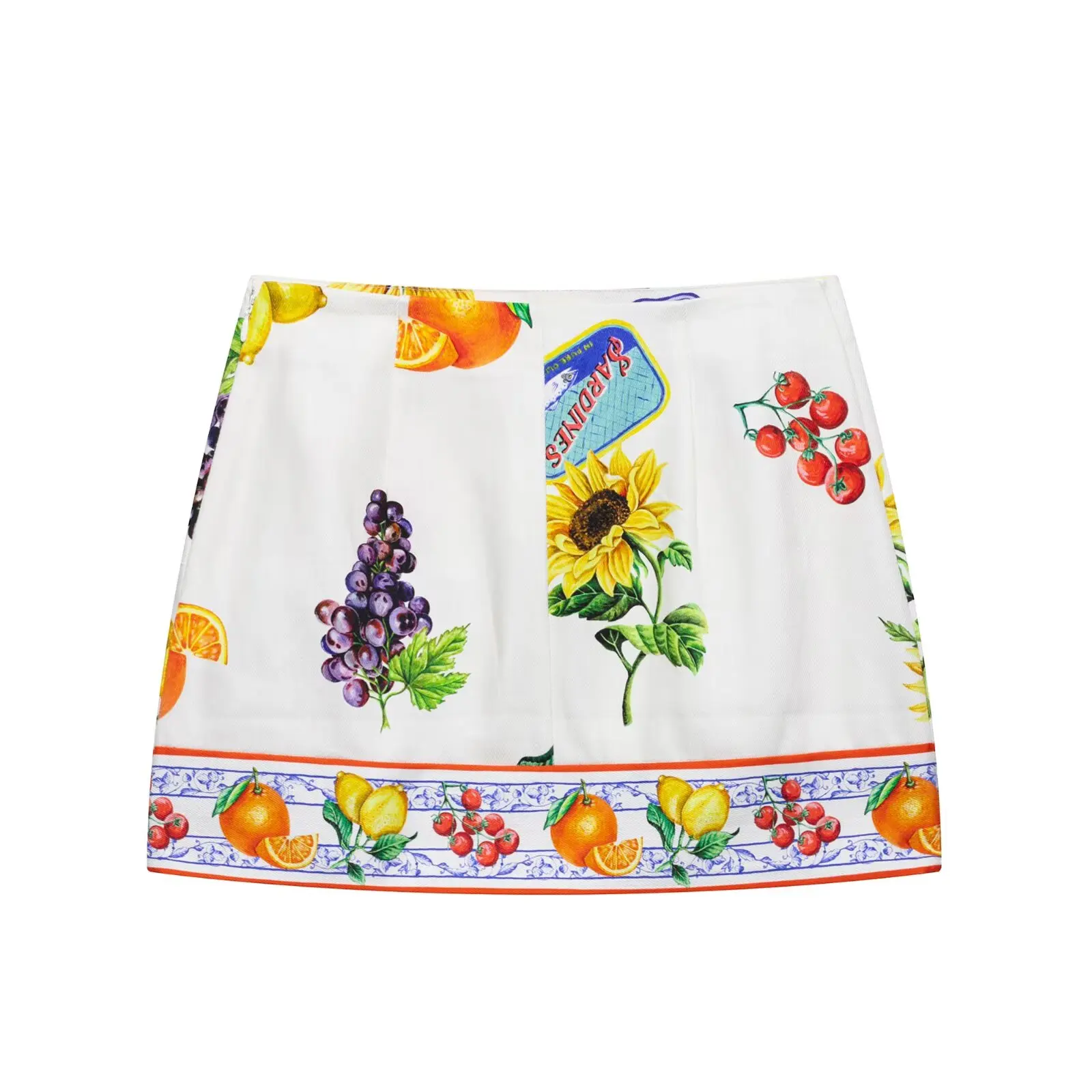 Zevity 2025 Women Fashion Floral And Fruit Print A Line Mini Skirt Faldas Mujer Female Side Zipper Casual Vestidos QUN9202