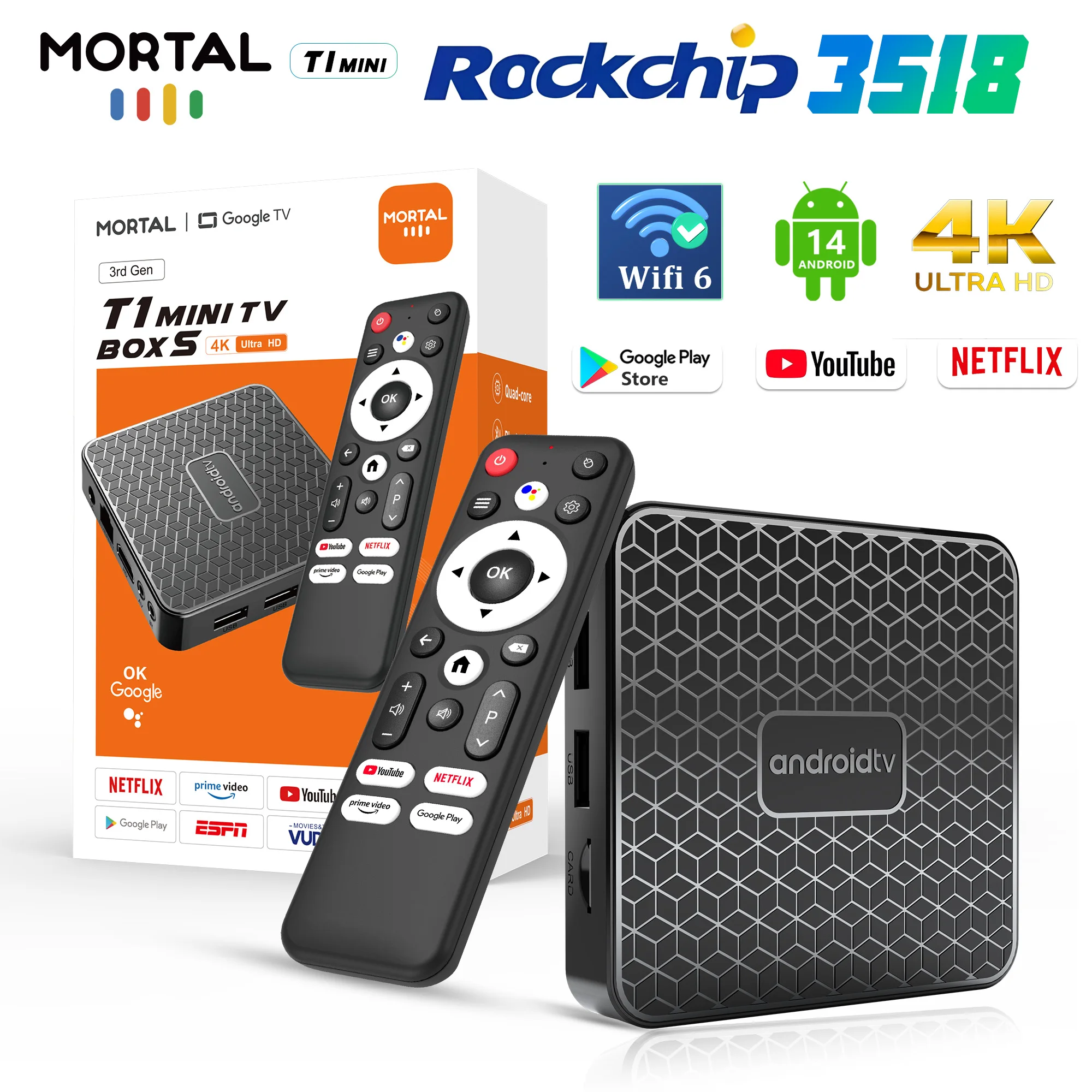 2026 Neue T1 MINI Smart TV Box Android 14.0 RK3518 UHD 4K WiFi6 BT5 Sprachfernbedienung Media Player Set-Top-Box