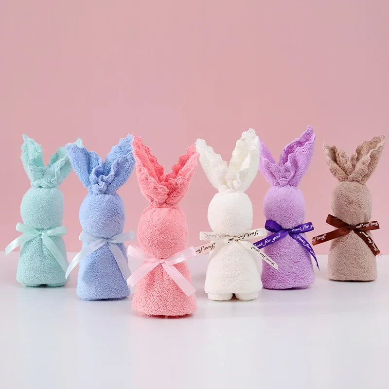 

Rabbit Shape Hand Towel Soft Coral Fleece Super Absorbent Towel Gift Thickening Small Mini Towel Kitchen Bathroom Handkerchiefs