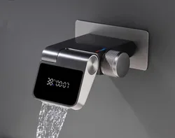 Brushed gold Wall-mounted water fall digital display faucet concealed embedded wall cold and hot wash basin embedded faucet