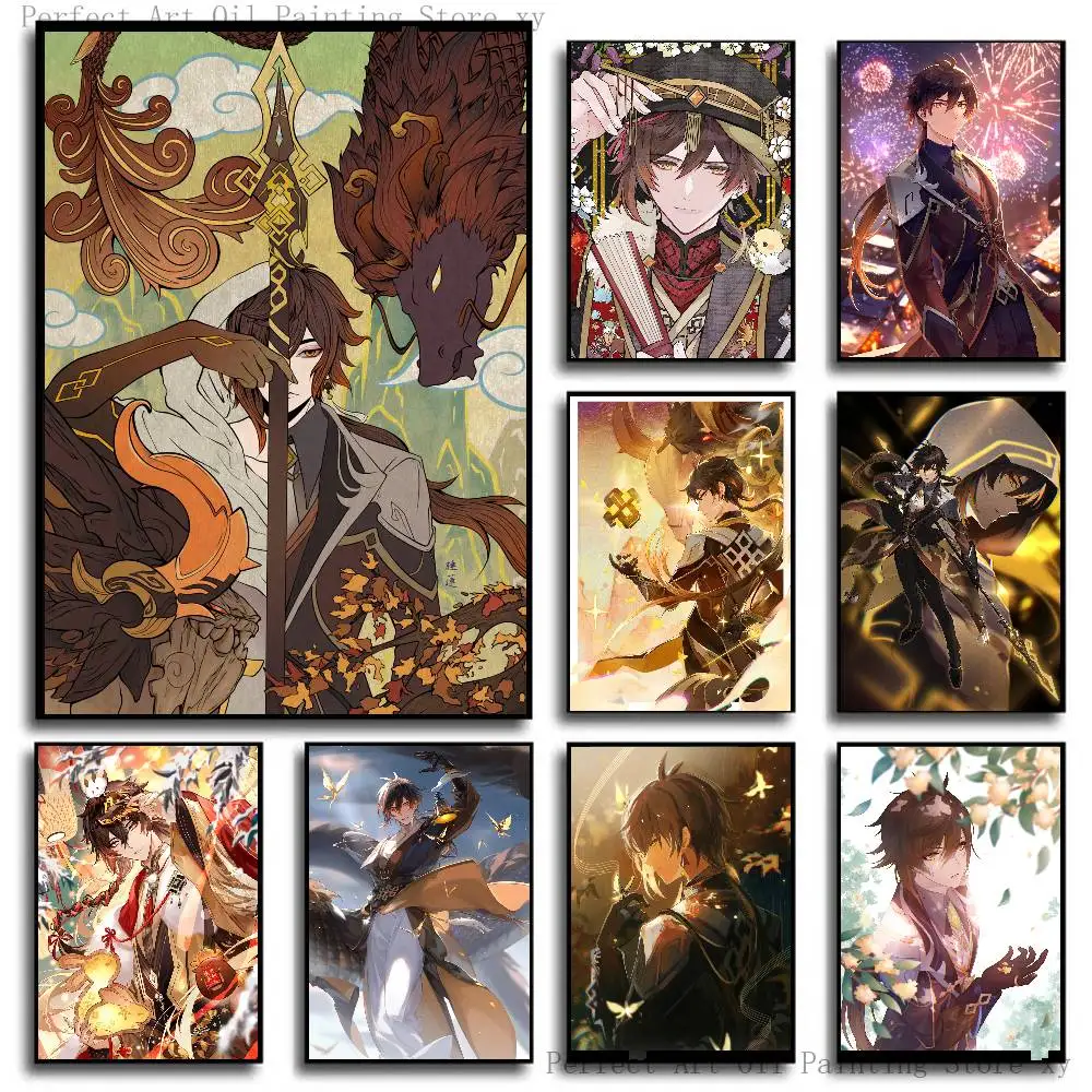 Game Genshin Impact Zhongli Poster Self-adhesive Art Room Entrance Restaurant Wall Decor Art Painting