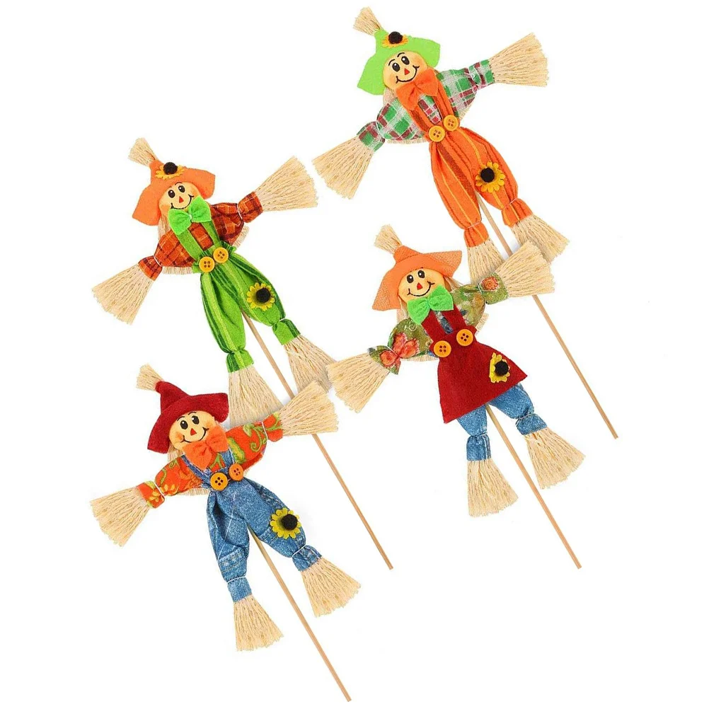 4 Pcs Scarecrow Garden Decoration Halloween Decorations Fall Ornaments Thanksgiving Party Adorable Creative Pumpkin