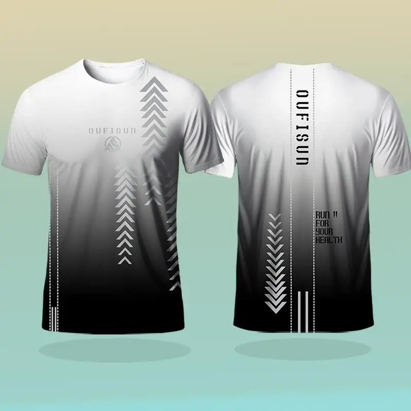 Men's T-shirt Outdoor Sports Running T-shirts Gradient Pattern Printed T-shirt Comfortable Quick Drying Short Sleeve Unisex Tops image 2