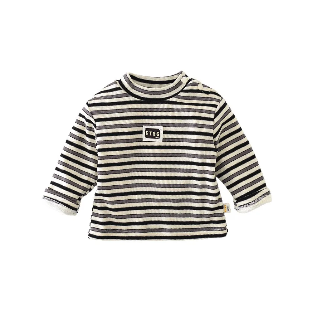 2025 شتاء جديد طفل طويل الأكمام الصوف المحملة الرضع بنين بنات عادية مخطط قاع القمصان زائد المخملية سميكة طفل الملابس #6