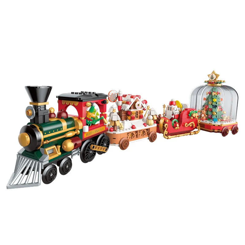 Christmas Train Candy House Tree Building Block Kit Educational Assembly DIY Toys Ornament Decoration Children Xmas Gifts JK5160
