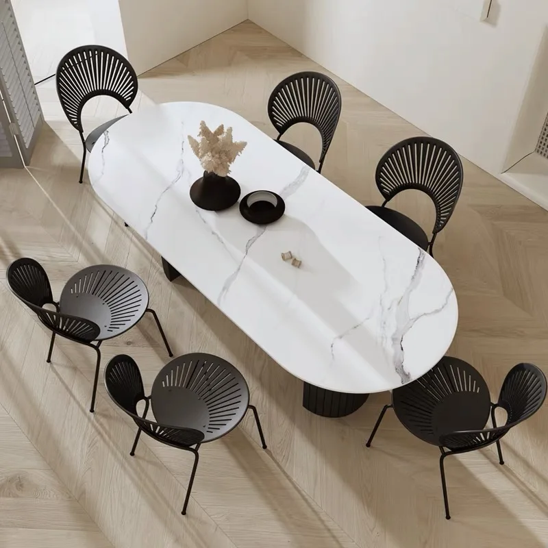 Nordic light luxury modern marble slate dining table simple home small apartment dining table designer celebrity coffee table