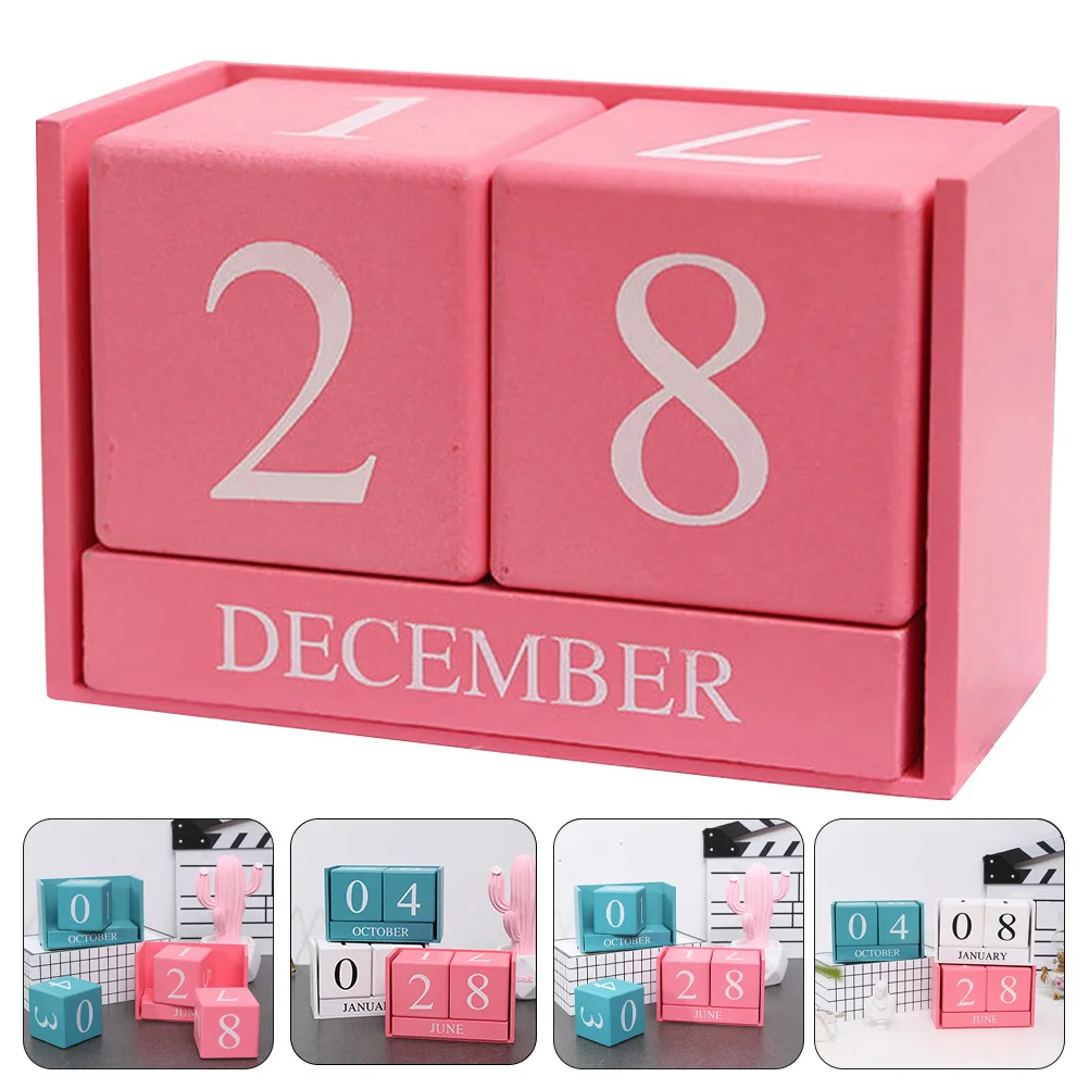 

Wooden Table Calendar Ornaments Desk Decor Household Room Work Desktop Decoration Block Accessories