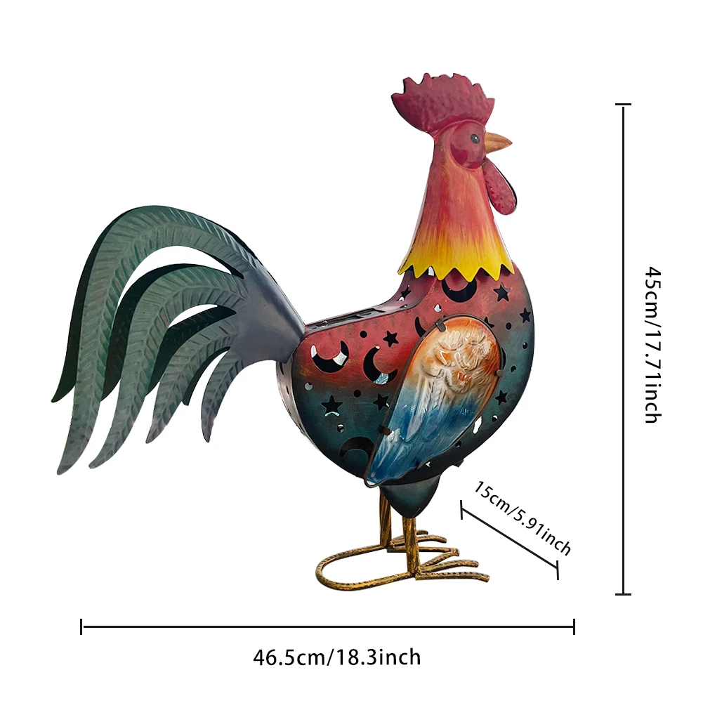 Outdoor Rooster Decor, Solar Lights Rooster Metal Garden Yard Art, Chicken Decoration for Home Patio Lawn Backyard Farmhouse