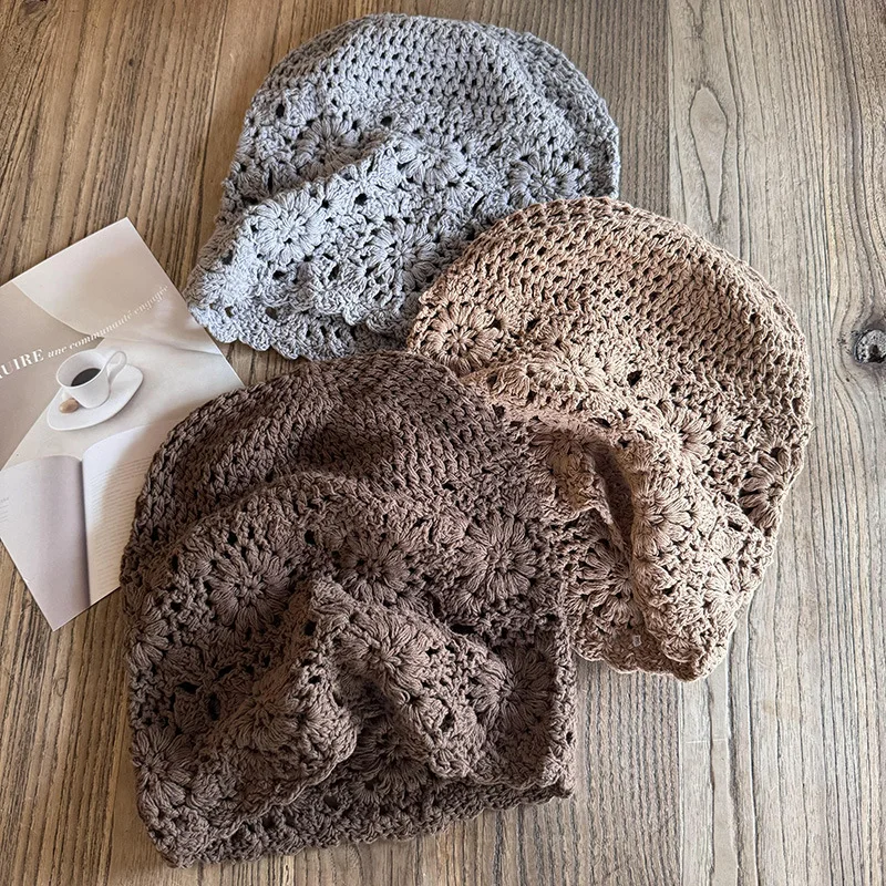 النمط الياباني لاسي متماسكة قبعة المرأة اليدوية الكروشيه البوهيمي الرجعية رقيقة قبعة قبعة لربيع الخريف ​