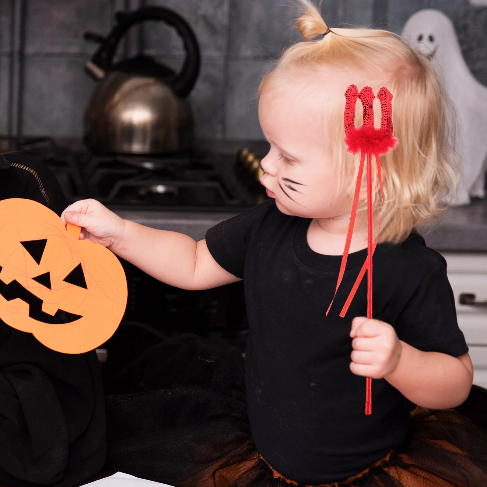 ملحقات حفلات الهالوين الشيطان ترايدنت بالترتر الأحمر خفيفة الوزن لامعة لتزيين المهرجانات #6