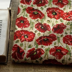 Thickened Polyester Cotton Yarn-dyed Jacquard Fabric Retro Red Flower Suitcase Dress Pillow Fashion Decoration Cloth by Meter